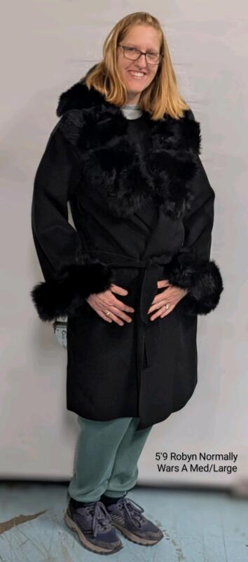 New Size Small Women's MATI BULUO Sinfully Soft Faux-Fur Lined Cuffs & Collar Winter Coat