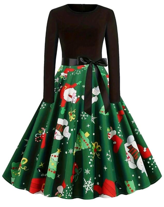 New Size XL Women's Lightweight Long-Sleeve Christmas Dress, Zipper At Back