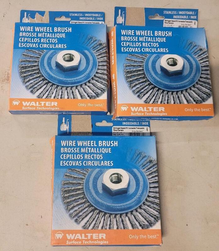 Three (3) New Walter Stainless Wire Wheel Brush , measures 6"&times;&frac14;"&times;⅝" - 11 . Model # 13-K 614