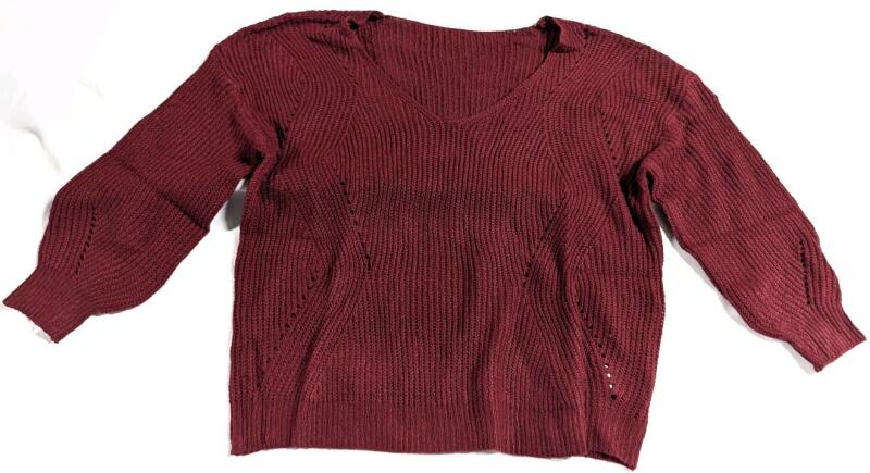 New Size 2XL Women's Knit V-Neck Sweatshirt With Poofy Sleeves