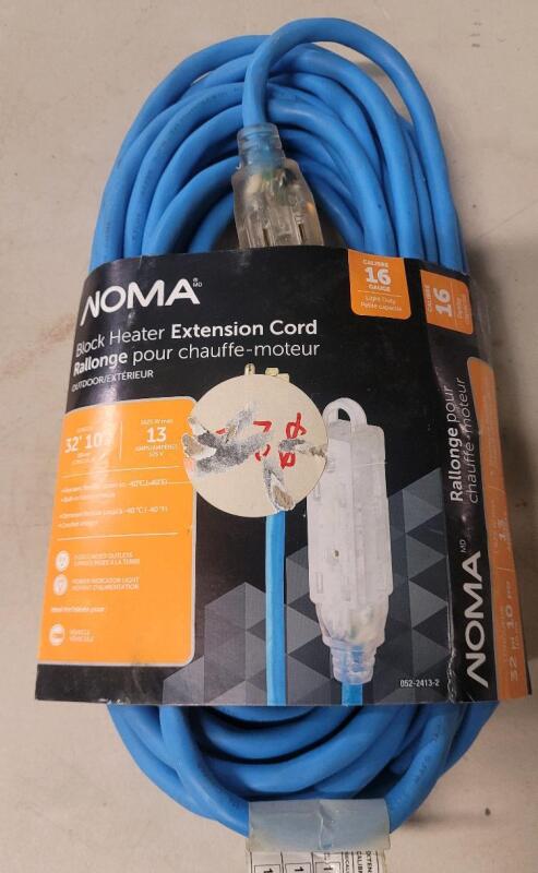 New Noma 16-gauge 32ft. Block Heater Extension Cord , Blue .