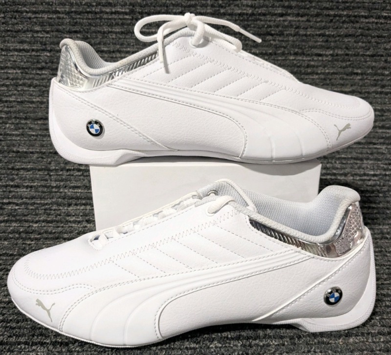 Like New PUMA Adults BMW MMS Future Kart Cat; White, Silver (Size 9.5)