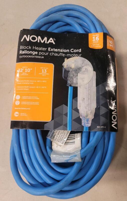 New Noma 16-gauge 32ft. Block Heater Extension Cord , Blue .