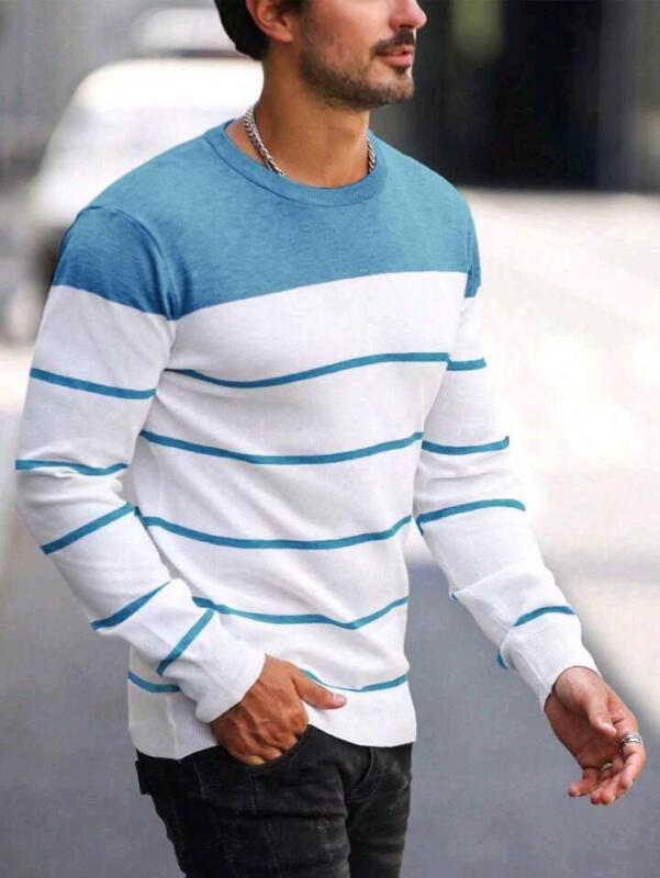 New Size XL Men's Colorblock Striped Long-Sleeve Top