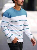 New Size XL Men's Colorblock Striped Long-Sleeve Top