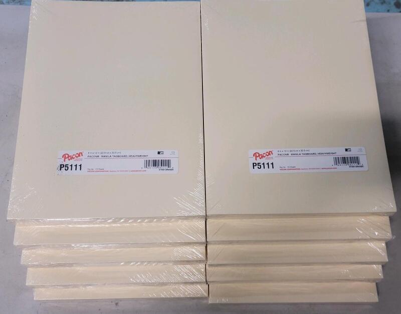 New - Pacon 12"&times;9" Hardstock Heavyweight Tagboard Arts & Crafts Paper , Manila . 100 sheets per Pack , 10 Packs .