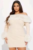 New Size 1XL Women's Maci Sweater Mini Dress, Beige