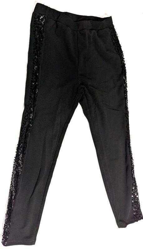New Size Large Women's Sparkly Sequined Sides Elastic Waist Pants With Stretch