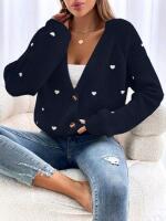 New Size Large Women's Embroidered Hearts Knit Cardigan