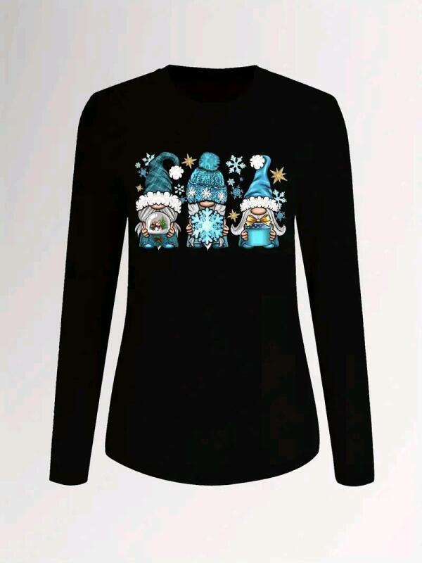 New Size XL Women's Winter Gnome Trio Long Sleeve Graphic Top