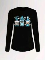 New Size XL Women's Winter Gnome Trio Long Sleeve Graphic Top