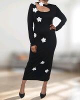 New Size Large Women's New Feeling White Flower Open Chest Bodycon Dress