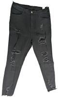 New Size 1XL Women's Distressed Ripped Dark Wash Cotton Blend Jeans With Stretch