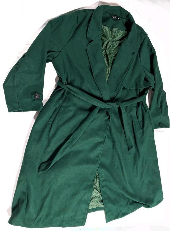 New Size 4XL Women's Emerald Green Coat With Waist Belt & Quilted Lining