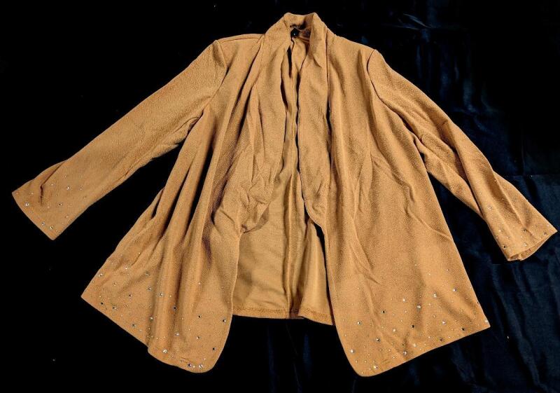 New 4XL Women's Loose & Drapey Long-Sleeve Cardigan Top With Bedazzled Stones on Bottom Hem & Sleeves