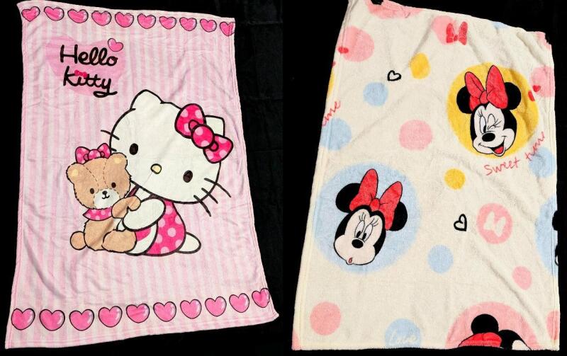 2 New Super Soft Minky Lap / Baby Blankets: Hello Kitty & Minnie Mouse, 28" &times; 37.5"