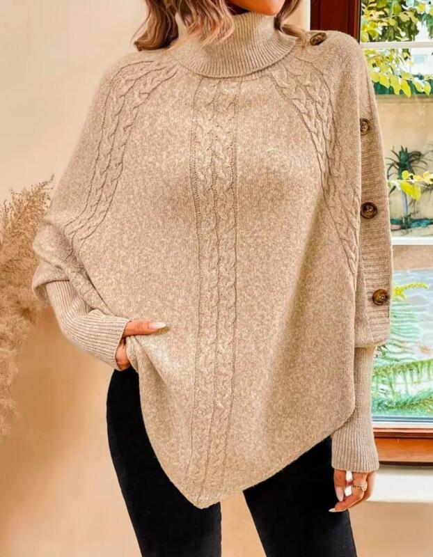 New Size XL Women's Knit Turtleneck Poncho Sweater