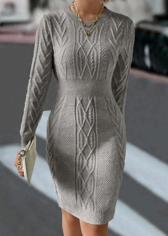 New Size Large Women's Long-Sleeve Knit Bodycon Sweater Dress