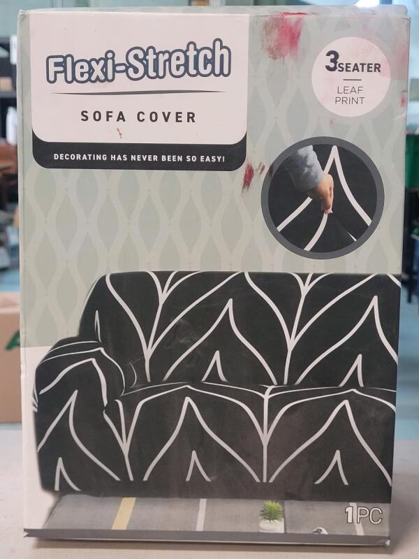 New - Flexi-Stretch 3-Seat Sofa Cover . Black & White