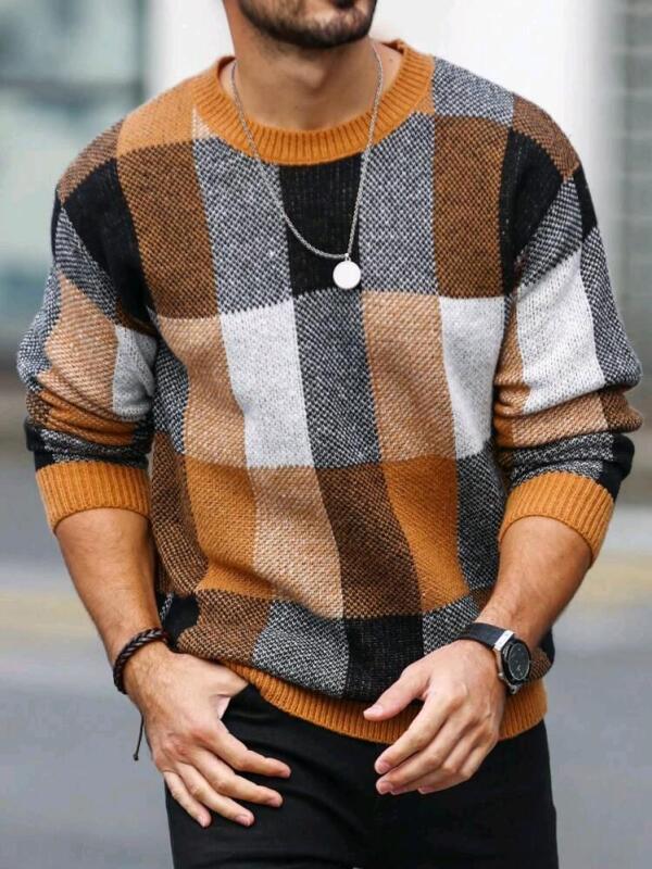 New Size Large Men's Knit Plaid Sweater