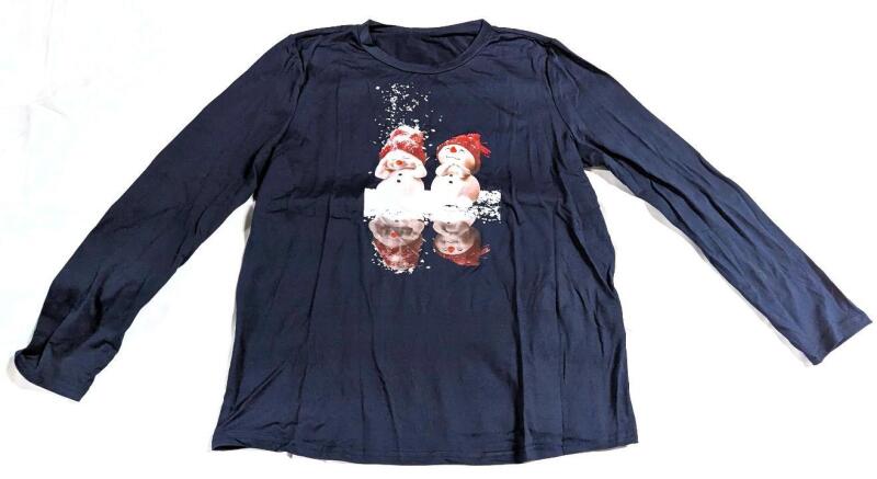 New Size XL Women's Long-Sleeve Adorable Snowmen Graphic Print Crewneck Top