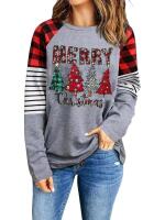 New Size 4XL Women's Long-Sleeve Merry Christmas Graphic Top With Patchwork Print