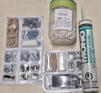 New & Not New Handy Person Lot - New Hardware Packs, Mono Acoustical Sealant Dark Gray, & Thermoplastic Drive Rivets