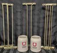 Vintage Beer Steins & 5 Metal Glassware Racks 15.75" Long