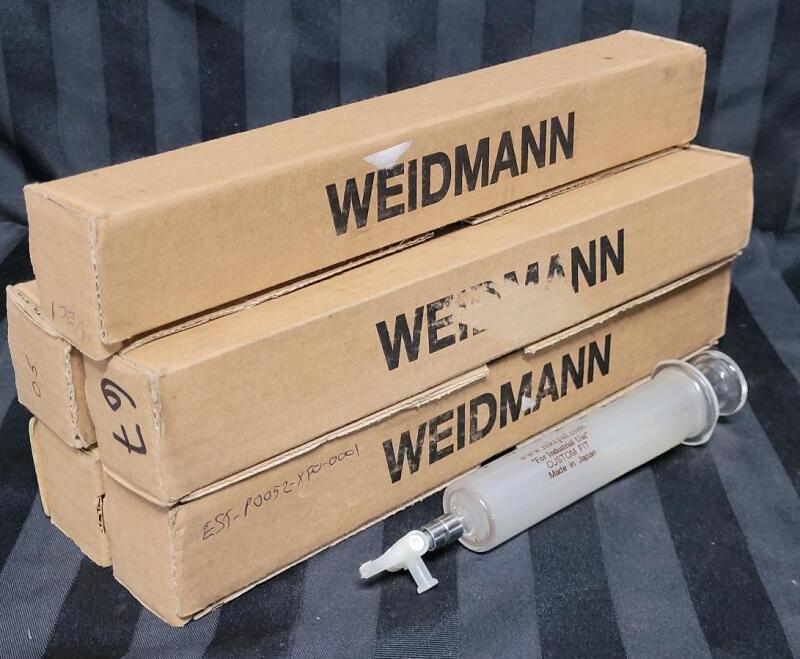 Five (5) New Weidmann 30ml/cc Glass on Glass Industrial Syringes .