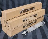 Five (5) New Weidmann 30ml/cc Glass on Glass Industrial Syringes .