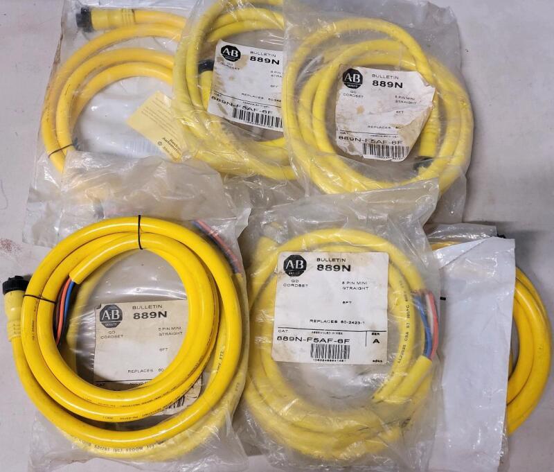 Seven (7) New Allen-Bradley Bulletin 889N 5-Pin mini-style quick-disconnect (QD) cordsets and patchcords .