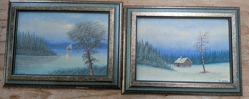 2 Vintage Framed Paintings of Board. By "Carter". 12.5" by 9.5"