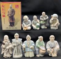 Vintage Terracotta Warriors of Qin Playing Cards & 9 Small Porcelain Japanese Figures (2 Stamped Japan) Up To 2.8" Tall (Cards Not Counted)