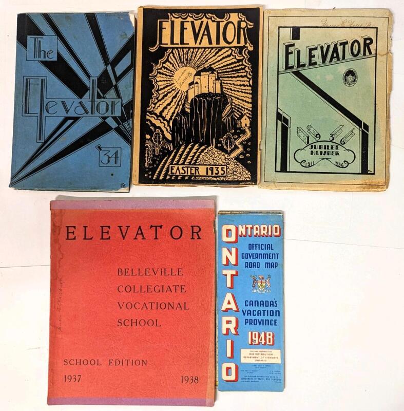 Vintage ELEVATOR Yearbooks 1934, 35, 36, 37-38 + 1948 Ontario Official Government Road Map