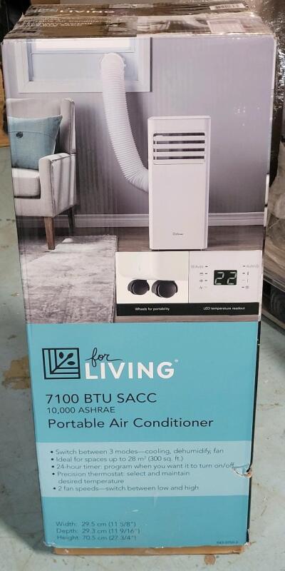 New - For Living 7100 BTU SACC (10K ASHRAE) Digital Portable Air Conditioner with Remote Control, 2-Speed, White . Retail $420