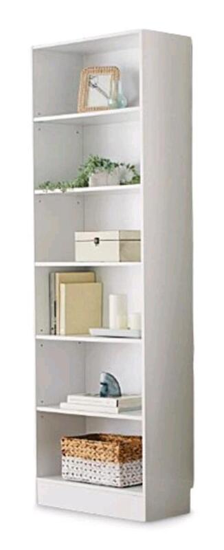 New - For Living 6-Shelf Bookcase , White . Measures 25"&times;76"&times;12" when Assembled . Model # 168-0168-4 . Retail $100