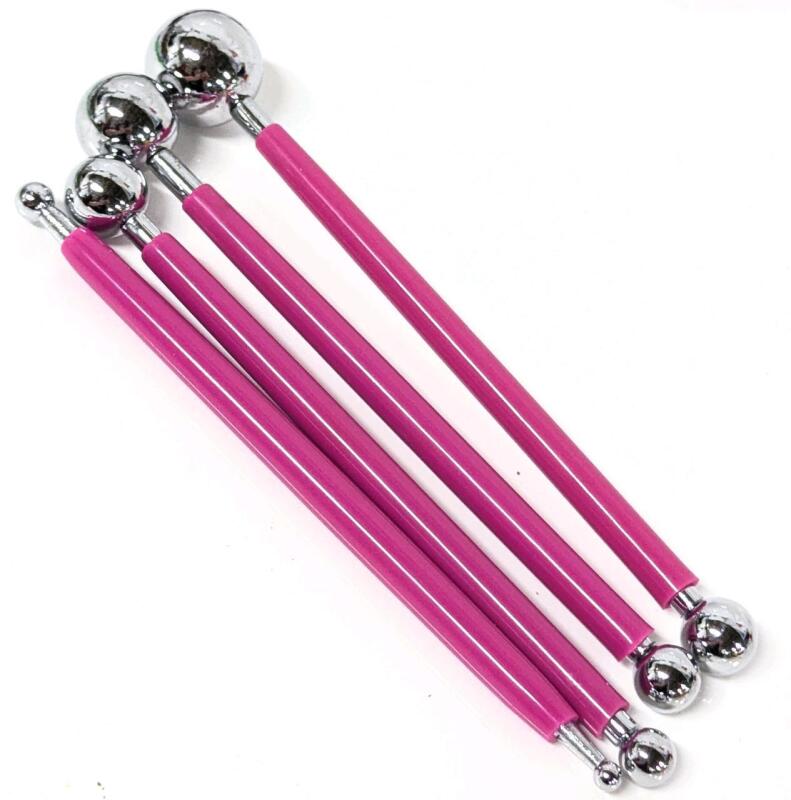 Set of 4 Double-Ended Stainless Steel Ball Sculpting Tools For Clay, Fondant, Chocolate & More, 5" Long Each