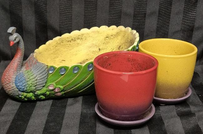 3 Planter Pots - Peacock Resin 11" Long