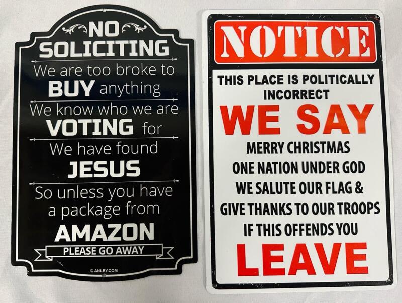 2 Edgy Go Away/Leave Decorative Metal Signs, 12&rdquo; x 8&rdquo; - See Photos