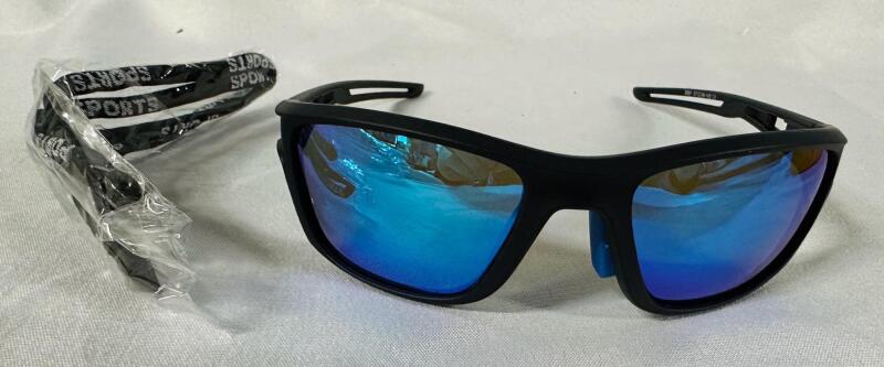 New Blue Mirrored Sunglasses with Sports Strap - See Photos for Sizing Information