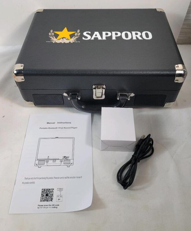 New - Skywin Electronics SAPPORO Beer Portable Bluetooth Vinyl Record Player . Tested Working