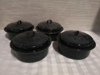 4 Enamel Pots with Lids - Black