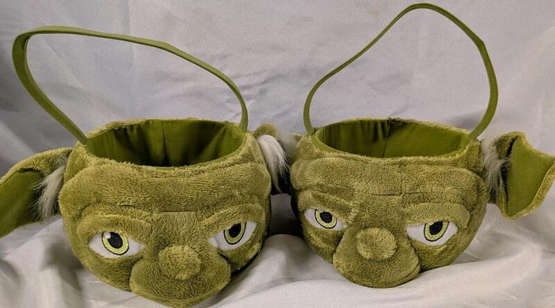 2 Yoda Plush Baskets. Can Be Used as Halloween Baskets. 5.5" Tall.
