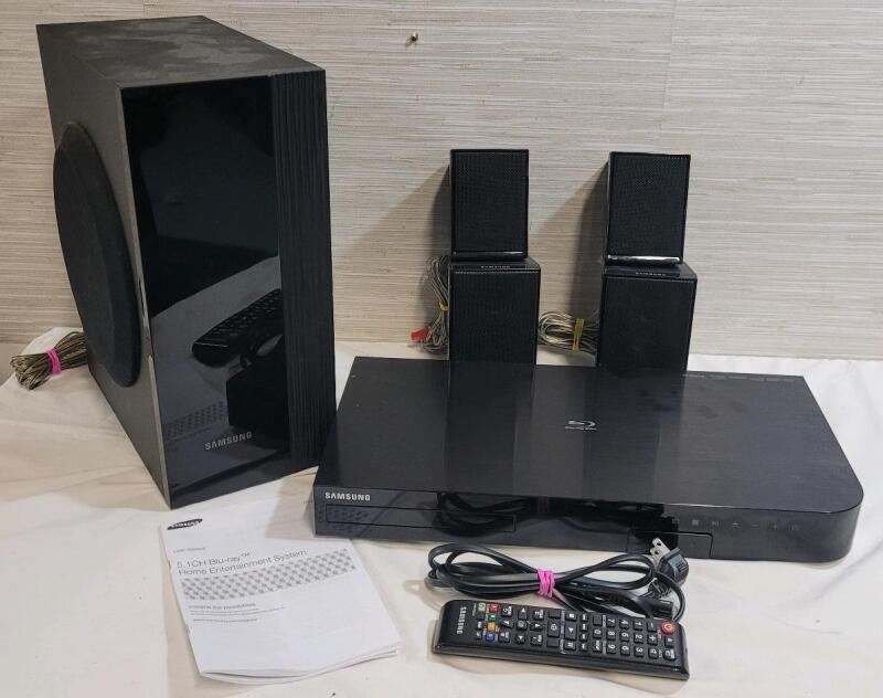 Samsung 5.1CH Blu-Ray Home Entertainment System w/Remote . Model # HT-J4100 . Tested Powers Up & Ejects . Not tested beyond power up . Missing center speaker