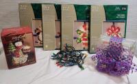 Home Decor Christmas Decorations . 4 Window Decorations , Snowman Figure , Light , Light-Up Ice Block & 40L Storage Bin w/Lid
