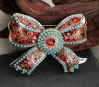 Elegant Vintage Inspired Red Bow Brooch, Rhinestone and Enamel Approximately 3 x 2.45&rsquo;&rsquo; stock photos added
