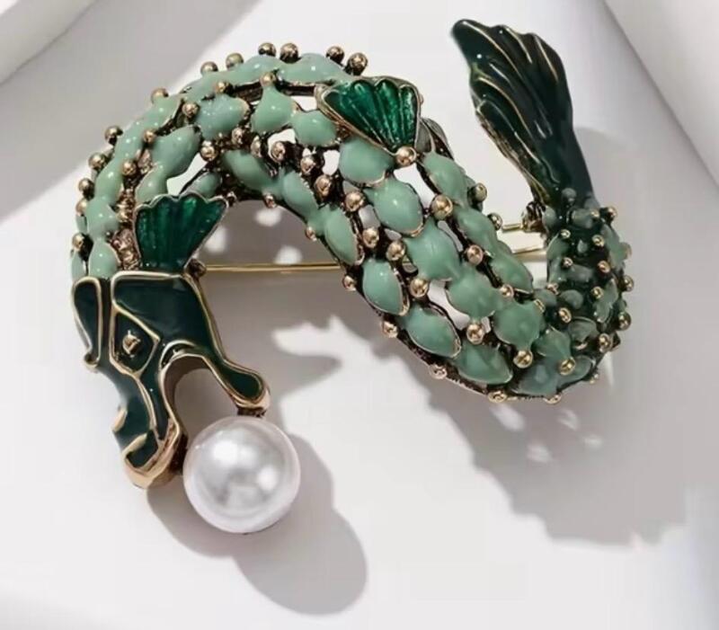 Beautiful Dragon Brooch Green Opaque & Enamel Green Scales Retro Coiled Approximately 2.20 x 2.20&rsquo;&rsquo; stock photos added