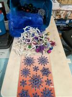 Assorted Christmas Decorations with Bin Bin Measures 14" wide, 13" Tall, and 19.5" Long.