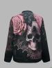 New Size XL Women&rsquo;s Autumn Limited Edition Skull Retro Print Zip-Up Jacket Machine Washable 95% Polyester 5% Elastane Stock photos added - 2