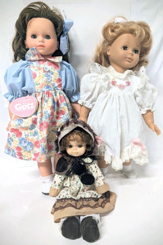 3 Vintage German & Korean Dolls : G&Ouml;TZ With Original Tag 19.5", Engel Puppe 19" (Both With "Sleepy Eyes"), Korean Softlite 12"
